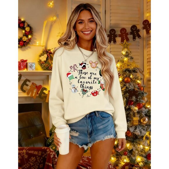 Christmas Sweatshirt for Women Cozy Cotton Blend Snowman Tree Graphic - Picture 3 of 6